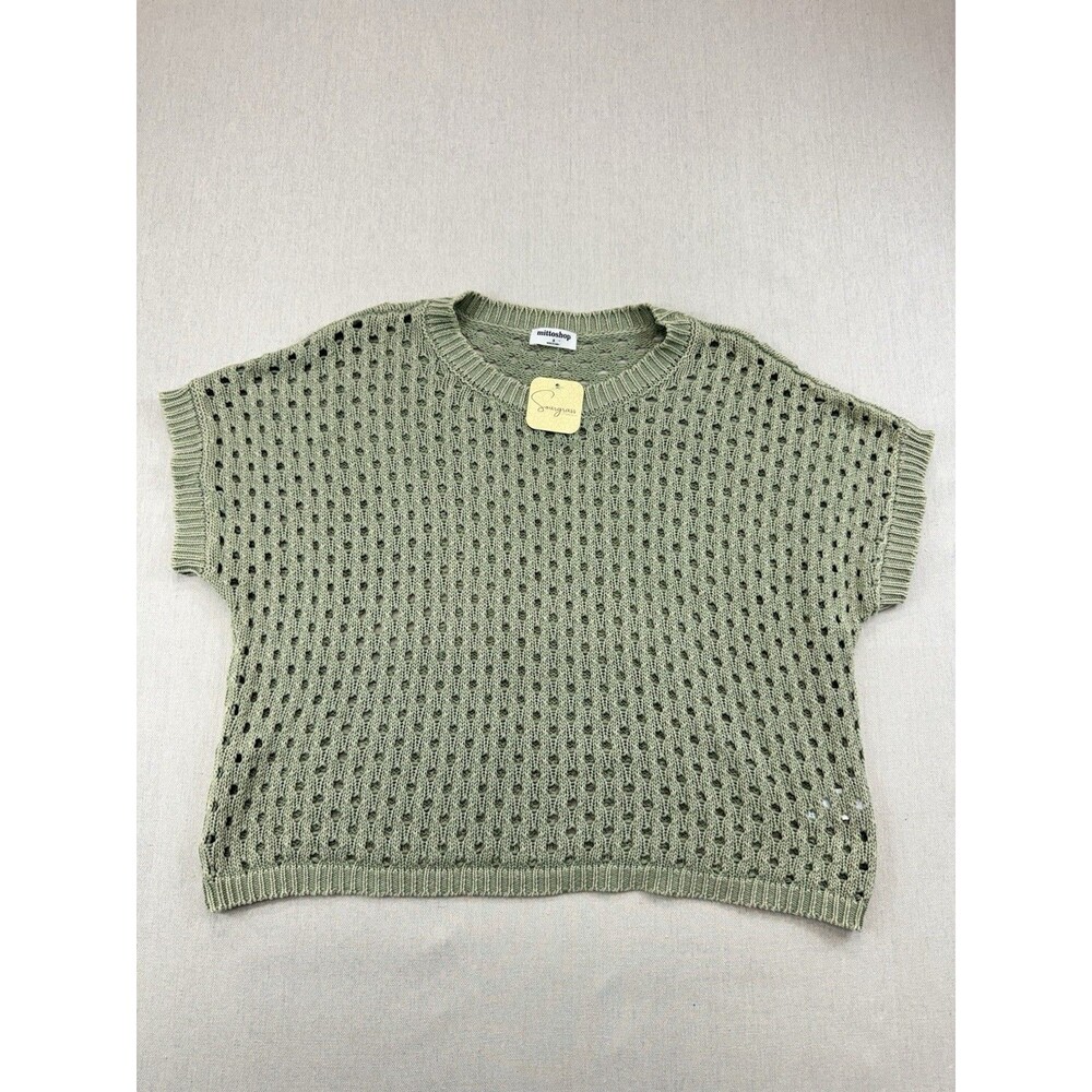 Mittoshop Womens Small Sage Green Open Knit Cotton Sweater Top NWT
